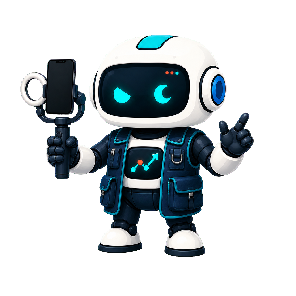 Geo, the This Is GEO robot, creating wedding content with a smartphone stabilizer and compact ring light